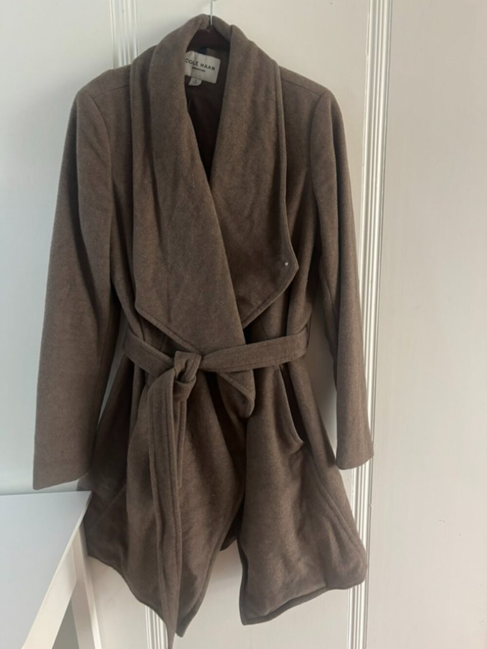 Cole Haan Signature Wool Blend Taupe Belted Jacket- Size US 8